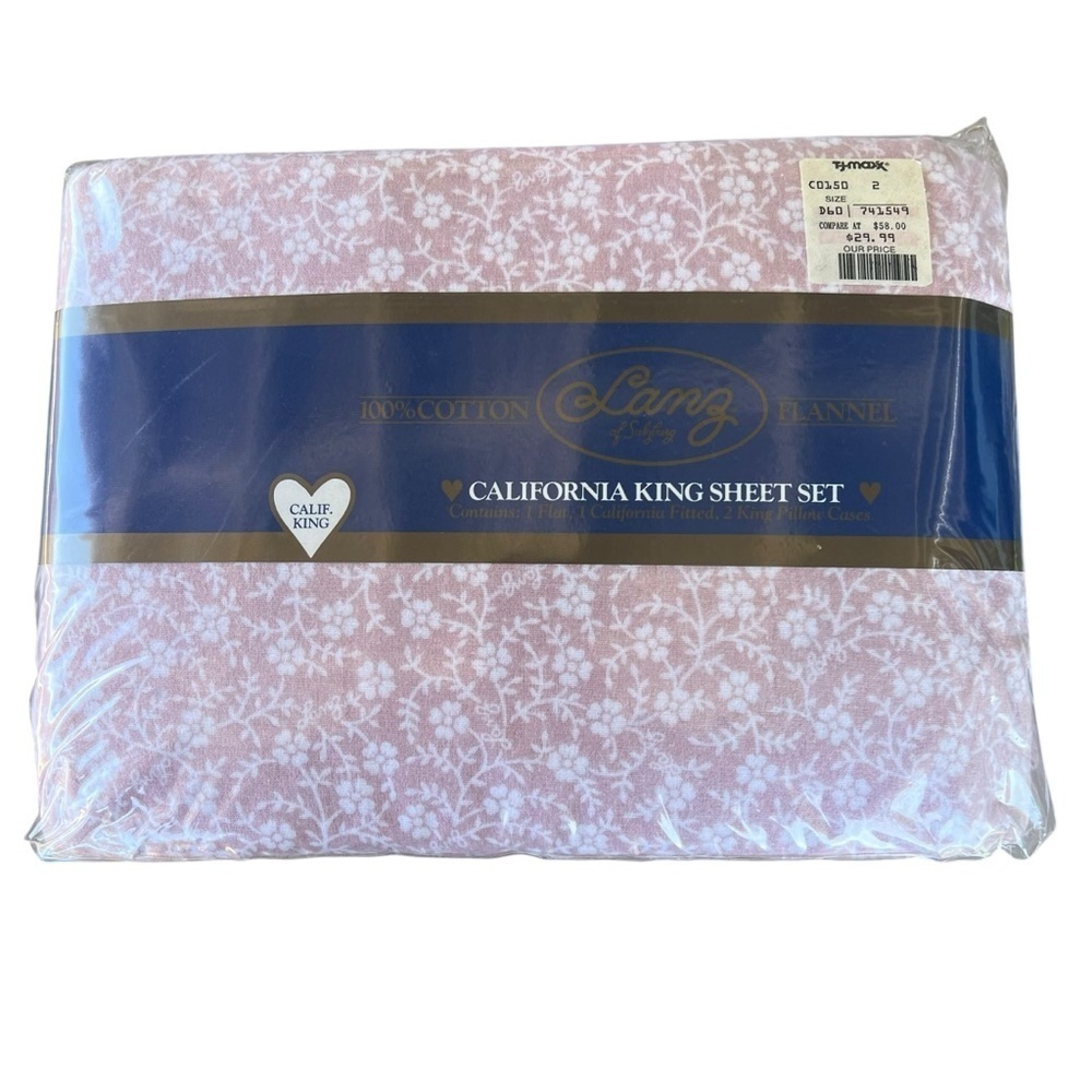 Y2K Lanz of Salzburg California King Flannel Sheet Set Pink Floral NEW Portugal